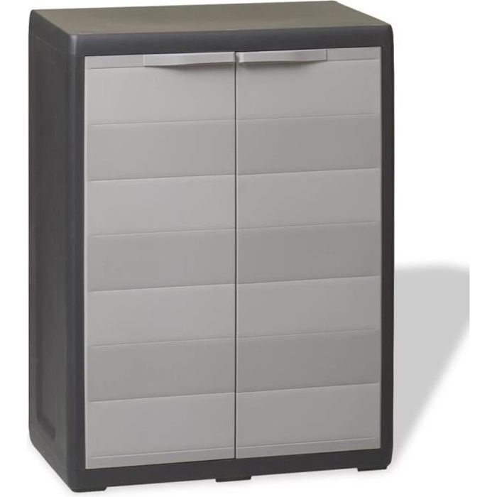 Homgeek Armoire De Rangement Meuble De Rangement Armoire Basse Avec 1 Etagere Pour Jardin Ou Salon Noir Et Gris Achat Vente Armoire De Chambre Armoire De Rangement Meuble Cdiscount