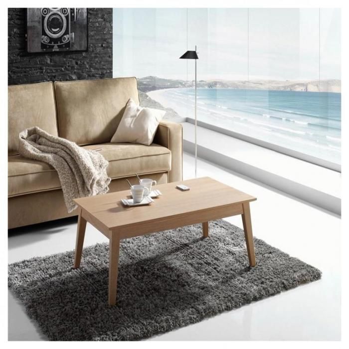 Table basse relevable NORDIC 115 x 65 x 40 cm pieds bois plateau chêne ...
