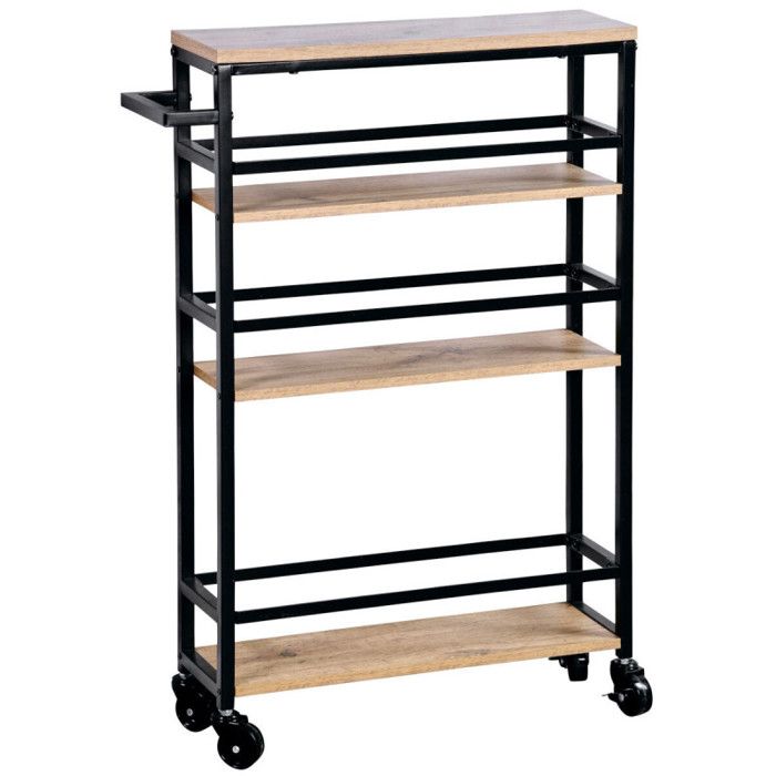 Kesper Chariot De Cuisine 3 Étages – Tri Déchets + Bambou, 50x37x79 Cm Blanc