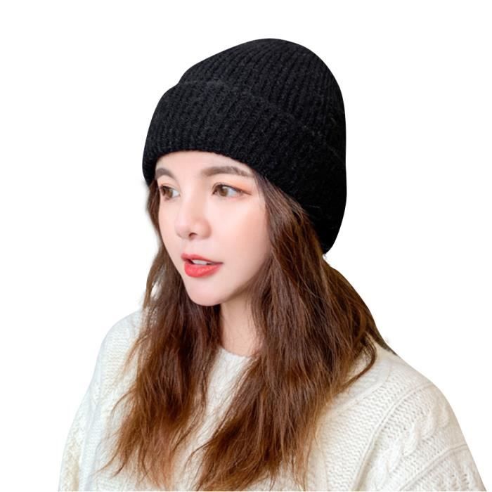 Bonnet Femme Hiver Chaud Bonnet tricote Doux et Confortable Taille Uniqe Noir Noir Cdiscount Pret a Porter