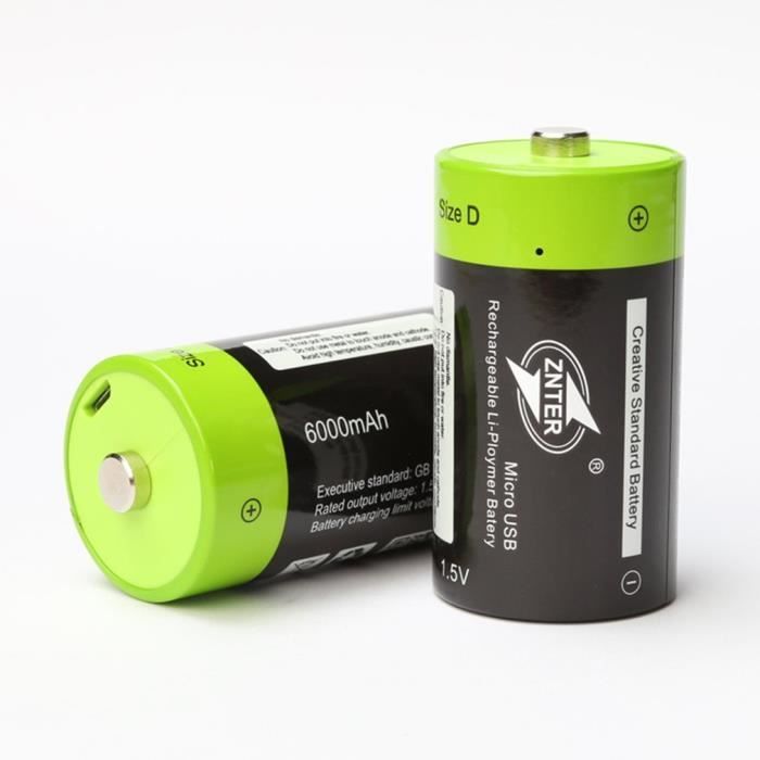 2pcs 1.5V 6000mAh D piles au lithium polymère rechargeables USB