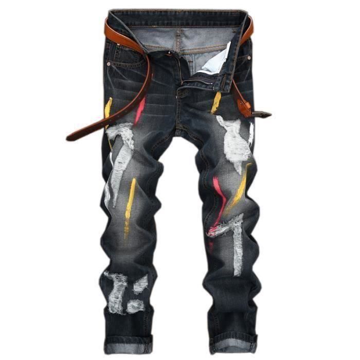 Jean gris déchiré homme shop
