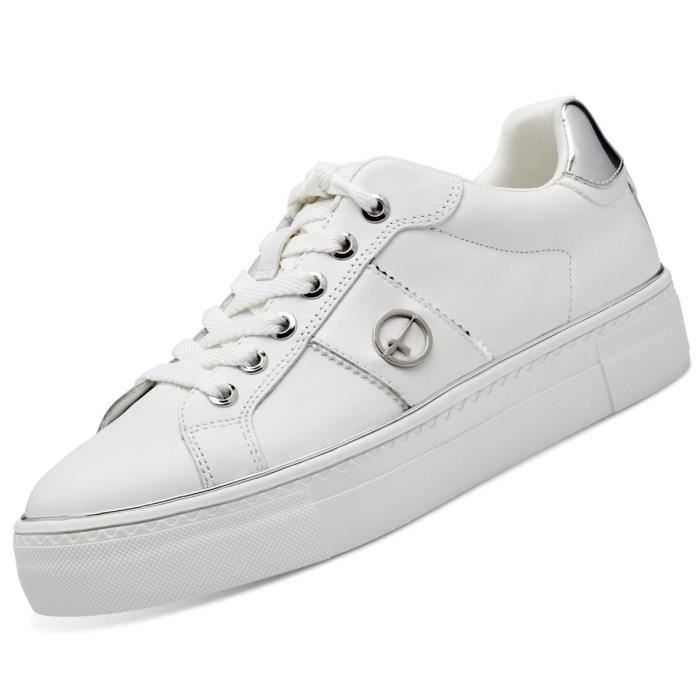tamaris Baskets Femme TAMARIS - Blanc - Cuir - Lacets - Plat