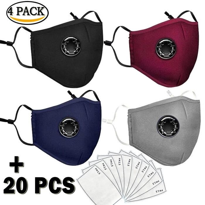 4 Pack Masques Tissu Réutilisable&Avec Filtre,Anti Poussière
