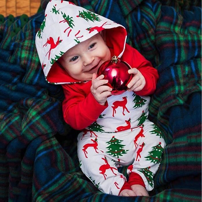 Infantile bebe filles garcons Noel dessin anime fauve a capuche T short pantalon tenues de Noel rouge Rouge Cdiscount Pret a Porter
