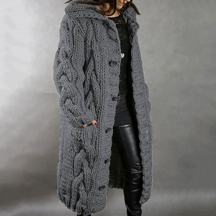 Cardigan à capuche femme grande taille pull poche simple boutonnage manches longues manteau oneritea