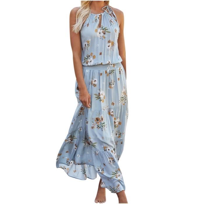 MOLERANI Robe Été Femme Sans Manches Boutonnée Lâche Swing Midi Avec Poches - S-2XL