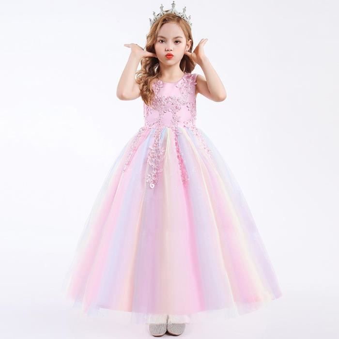 Robe de Soirée de Cérémonie Fille Sans Manches en Tulle Robe