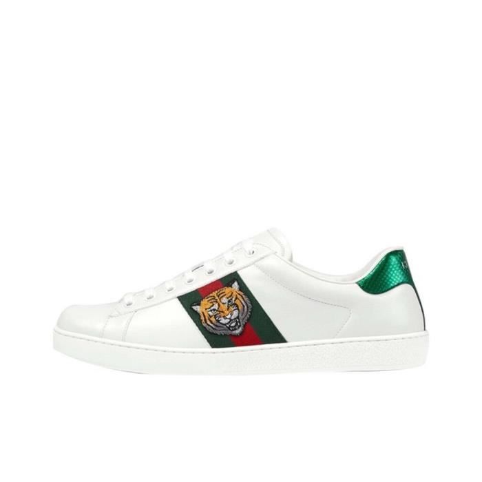 Basket Guccis Tigre Femme Homme Chaussure Sneakers Blanche Cuir Lacets Plat