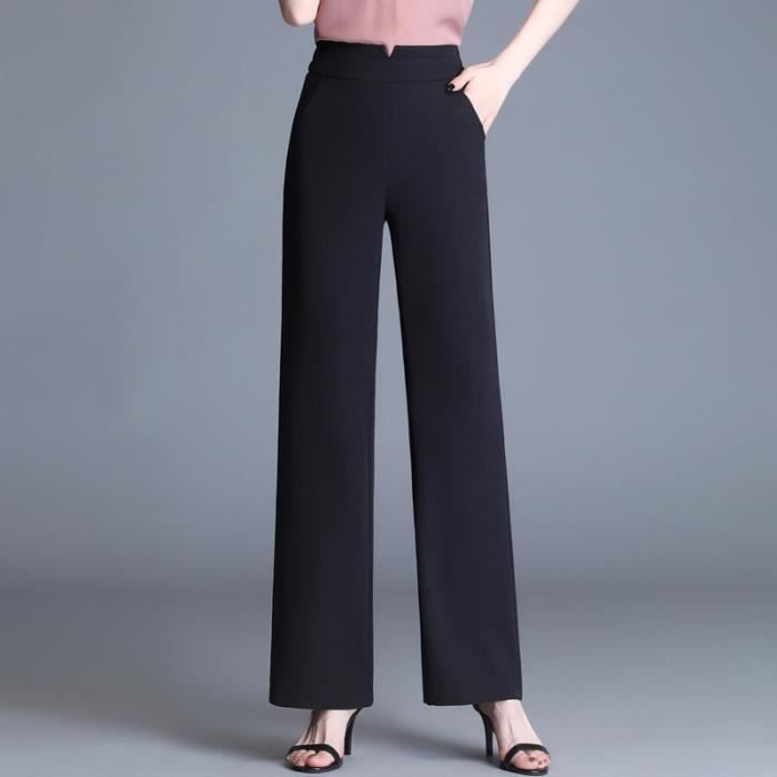 Pantalon Femme Casual Coupe Droite Taille Haute Taille elastique Noir Cdiscount Pret a Porter