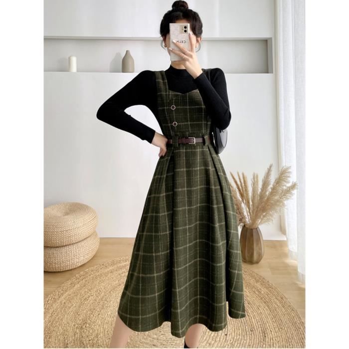 Robe Ensemble pull over et salopette en laine pour femme haut tricote et a carreaux tenue decontractee 2 pieces A904615816 Blanc Cdiscount Pret a Porter
