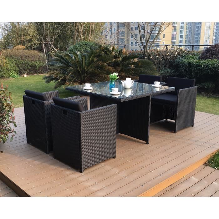 le vito salon jardin noir encastrable en resine 4 personnes cdiscount jardin