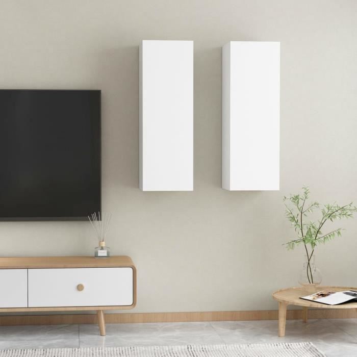 meuble tv suspendu ovonni - armoires murales élégantes et pratiques - blanc laqué - 30,5x30x90 cm