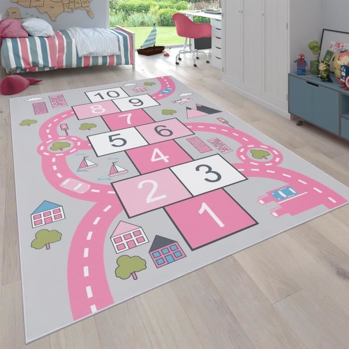 tapis pour enfant chambre d enfant tapis de jeu motif rues marelle rose 120x160 cm achat vente tapis cdiscount