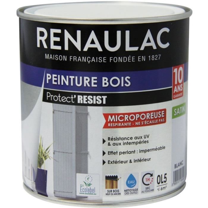 RENAULAC Peinture Bois Blanc - Garantie 10 ans - 0,5L - 6m² / pôt - Achat /  Vente peinture - vernis Renaulac Peinture Bois Blanc - - Cdiscount