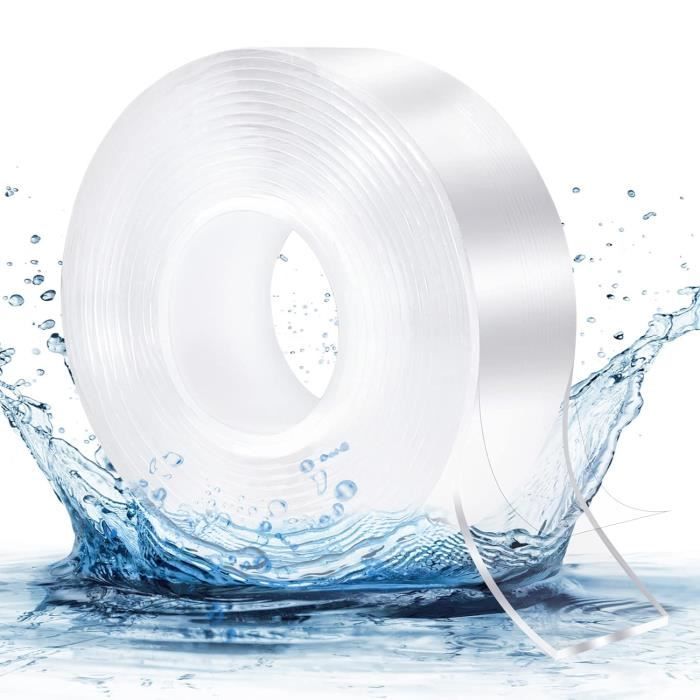 Ruban Adhésif Nano Tape FIXWERK - Extra Fort, Amovible Et Réutilisable - 3cm X 5m - Transparent - Pour Surfaces Lisses Et Rugueuses