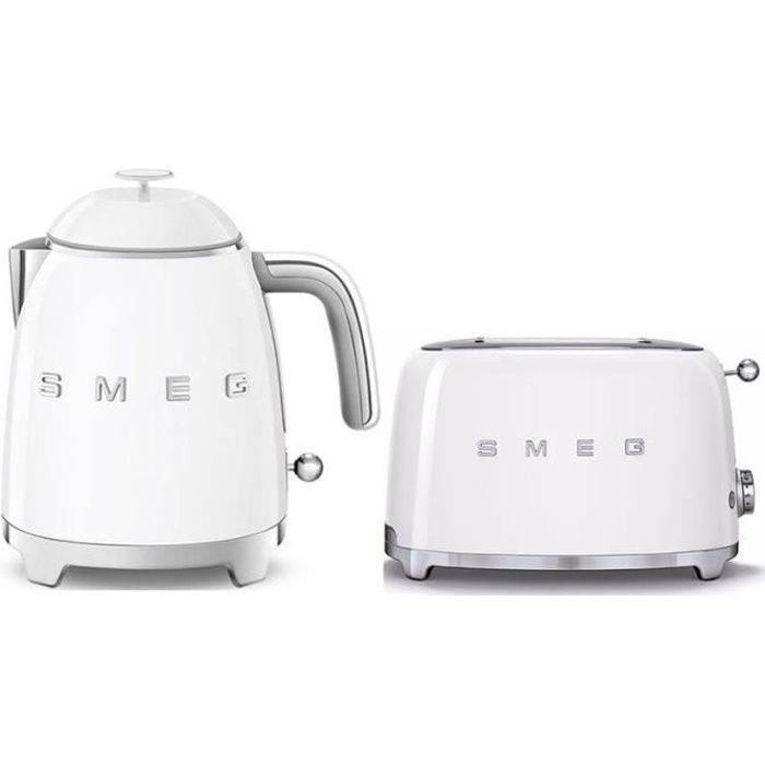 Pack SMEG Bouilloire Petit Format 0.8L 1400W + Grille Pain Toaster 2 Fentes 950W Année 50 Blanc 17