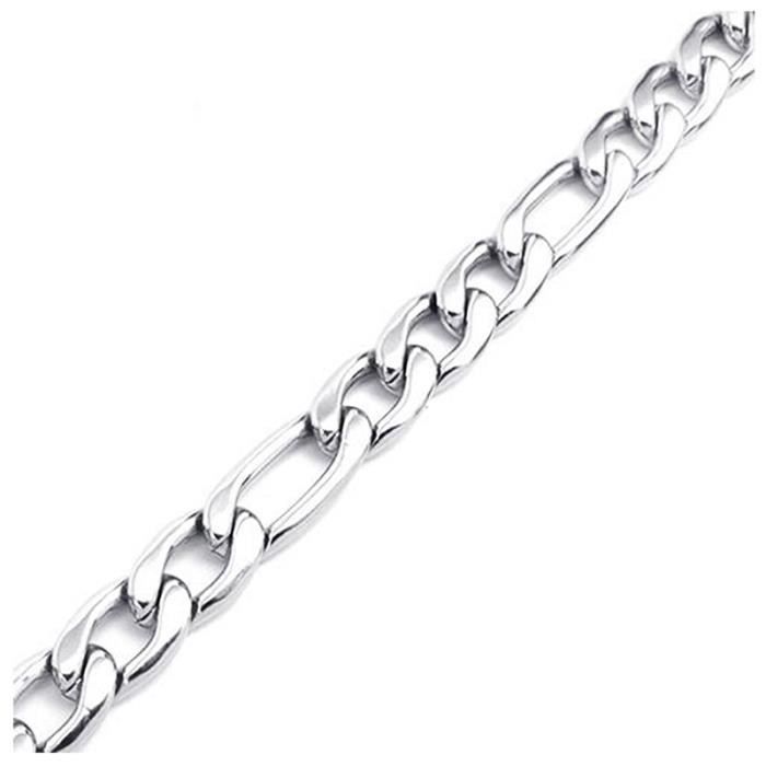 Kacniohen Collier Argent Largeur en Acier Inoxydable de Figaro Collier Hommes 7mm Longueur Bijoux 50cm