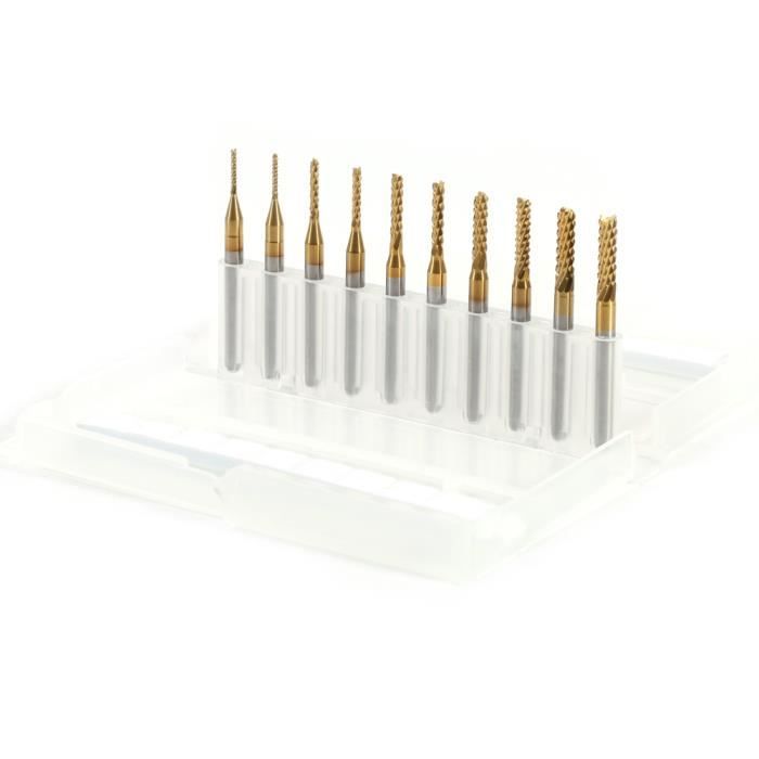 10 Fraises CNC En Carbure Revêtues Titane - Diamètre 1.7 Mm, Tige 1/8" | Pour PCB, Métal, Bois, Plastique - 8