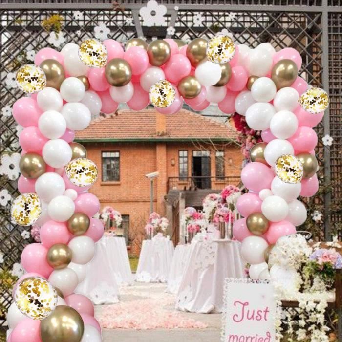 118pcs Kit Ballon Guirlande Kit Ballon Voute Rose Or Blanc Confettis Pour Anniversaire Mariage Fond Fete Cdiscount Maison