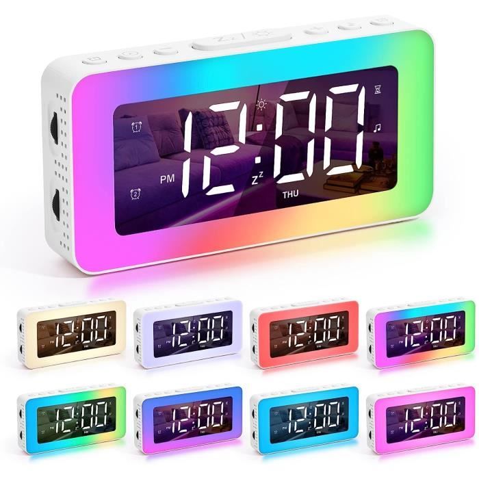 Réveil Numérique ave Veilleuse RVB, Alarm Réveil LED, Snooze, Couleur