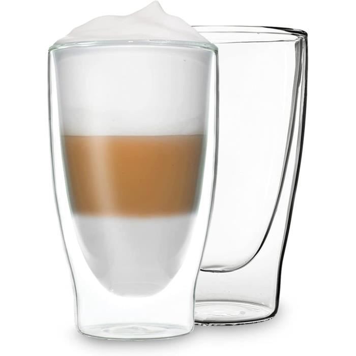 Tasse à latte macchiato en verre borosilicaté à double paroi, 2 pièces, 350  ml, verre