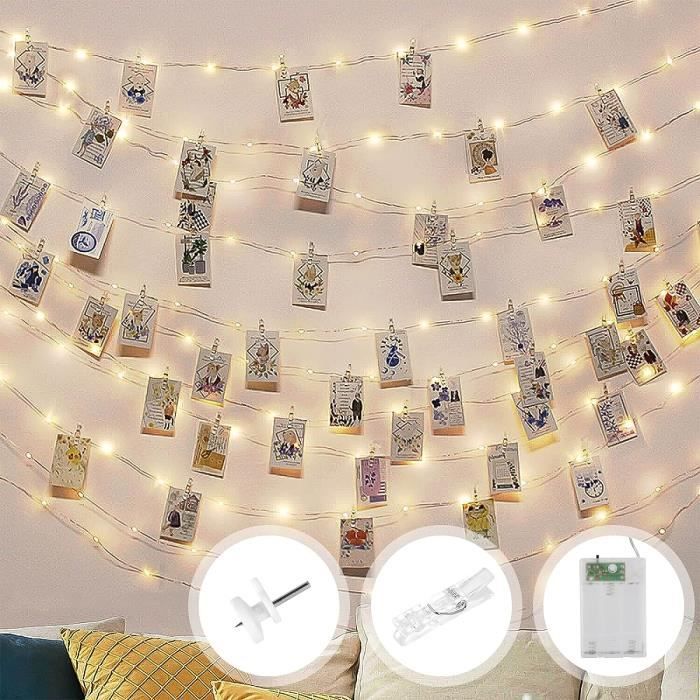 TIDEVAN 10M Guirlande Lumineuse Photo 100LEDs Guirlande Photo Blanc Chaud Guirlande Lumineuse Interieur Photo Chambre LED Avec 80 Photo Clips, Pour Chambre à Coucher Fête, Mariage, Décoration De Noël
