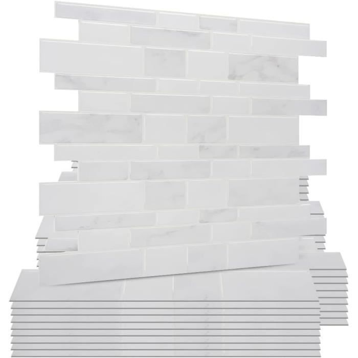 Credence Adhesive Hexagone Blanc Effet 3D - 4 Carreaux Autocollants Cuisine Salle De Bain 30.5cm