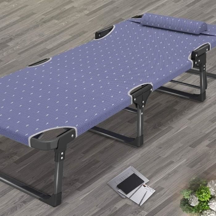 Transat Pliable De Camping - Chaise Longue Avec Oreiller - Noir/Bleu