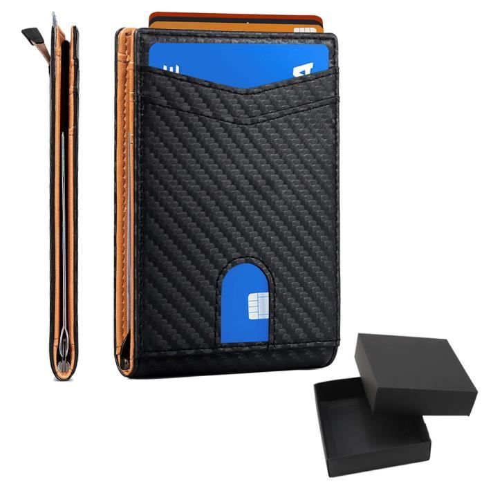 Porte-Cartes Crédit & Carte D’Identité – Similicuir Noir Avec Coins Métal Protecteurs
