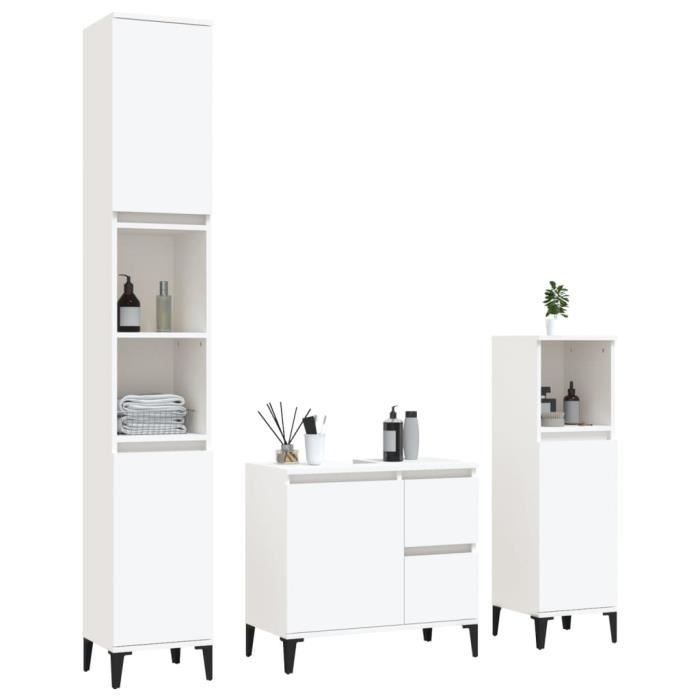 CYA Ensemble d'armoires salle de bain 3 pcs blanc bois d'ingénierie
