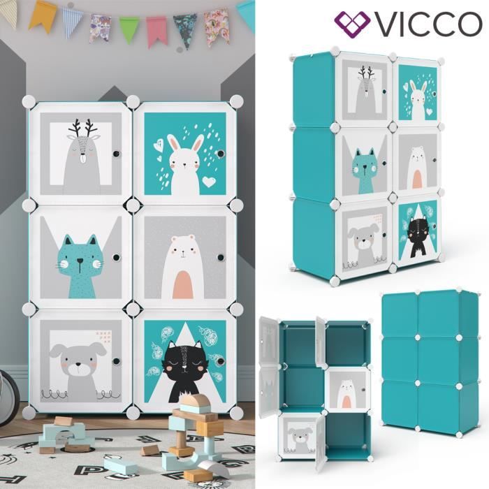 Armoire-penderie pour enfant Vicco, étagère DIY modulable, 6 compartiments, tringle, étagère emboîtable