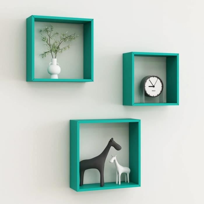 Lot De 3 étagères Murales Cubes En MDF Noir - Dimensions 30x30, 27x27, 24x24 Cm - Montage Invisible - 7