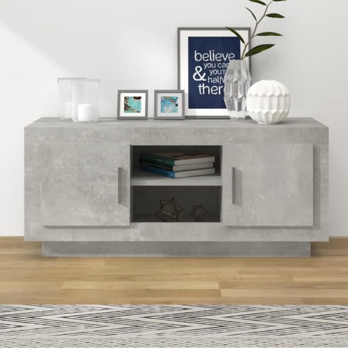 vidaXL Meuble TV Gris béton 102x35x45 cm Bois dingénierie 811794