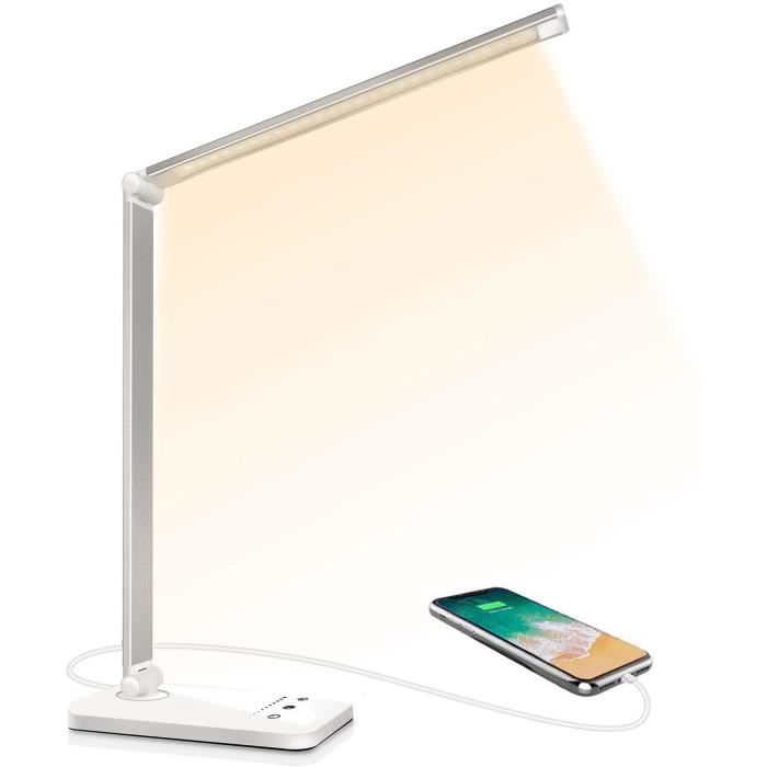 Silver Lampe de bureau à LED lampe de table pour le soin des yeux 5 modes 10 niveaux de luminosité avec mode de lecture lumière naturelle pour la protection des yeux 