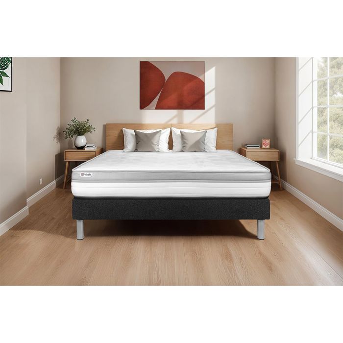 Ensemble Matelas Sommier 160x190 cm - Sommier Noir (en kit) - Vital Relax Noir