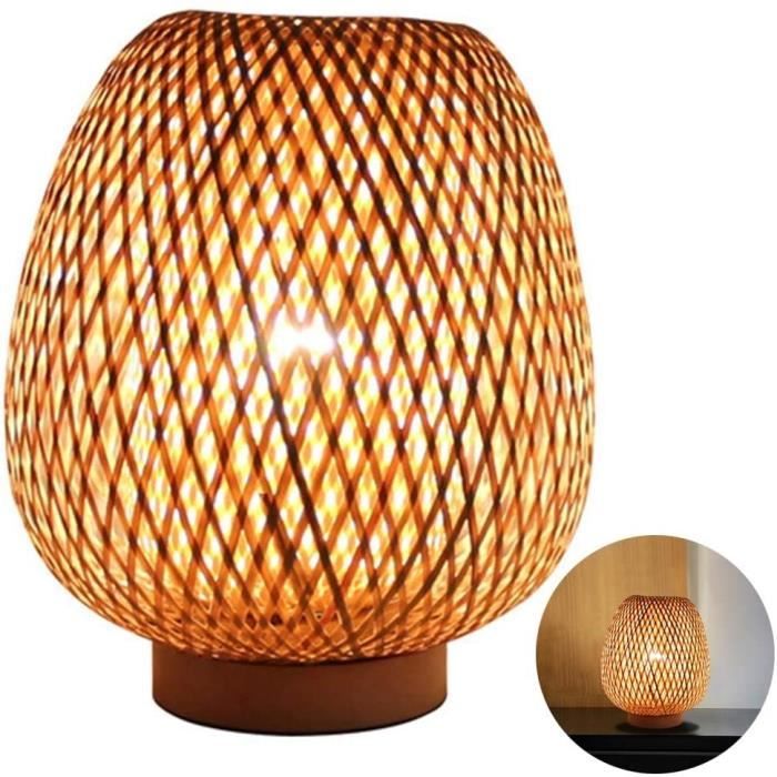 Lampe de Table de Style rétro Abat-Jour en Bambou Lampe de Chambre à Coucher Salon Bureau Lampe de Chevet