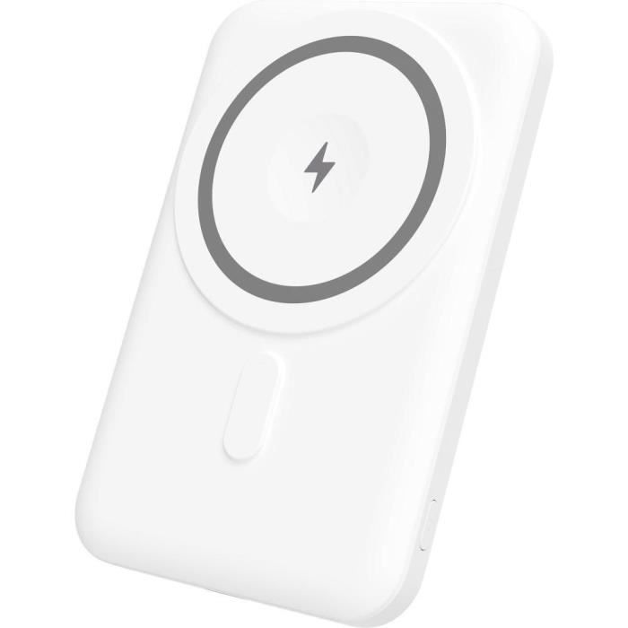 Batterie externe MagSafe Yenkee YPB 501WH - Charge sans fil 15 W - Support vidéo intégré - 5000 mAh - Blanc