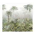 Papier peint panoramique intissé Brume tropicale d'un matin dans la Jungle 300 x 280cm Vert, Gris-1