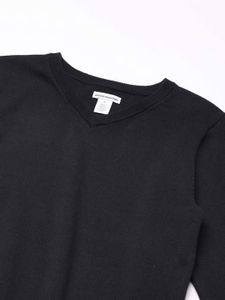 Pull en coton bio, col en V et manches courtes, cordon à froncer, noir | Ulla Popken