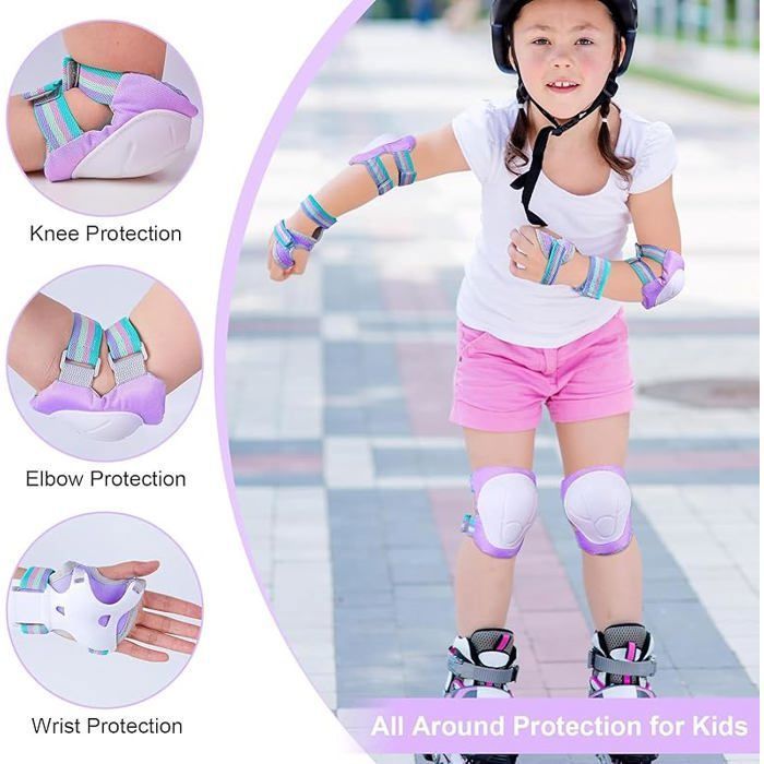 Kit De Protection 6 Pièces Pour Enfant – Genouillères, Coudières, Protège-poignets – Réglable Pour Roller, Skate, Vélo, Draisienne