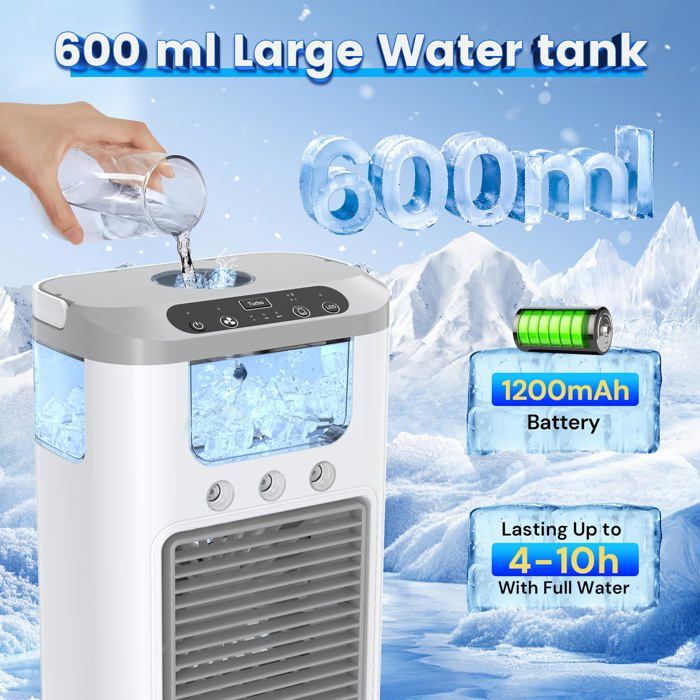 Mini climatiseur portable 600 ml. Ventilateur brumisateur USB avec ...