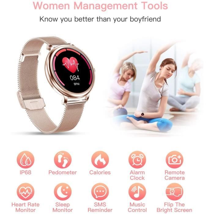 CatShin Montre Connect e Femmes Smartwatch Etanche IP68 Digitale