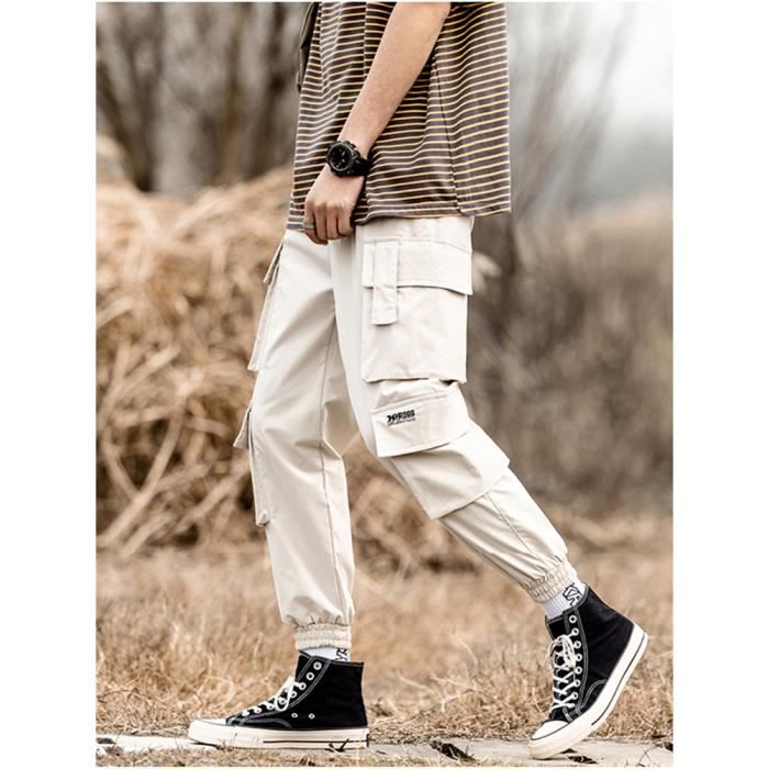 Pantalon Cargo Chino Sport Jogging Homme Minetom Slim Fit Noir Multi Poches Streetwear Kaki Cdiscount Pret a Porter