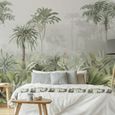 Papier peint panoramique intissé Brume tropicale d'un matin dans la Jungle 300 x 280cm Vert, Gris-2