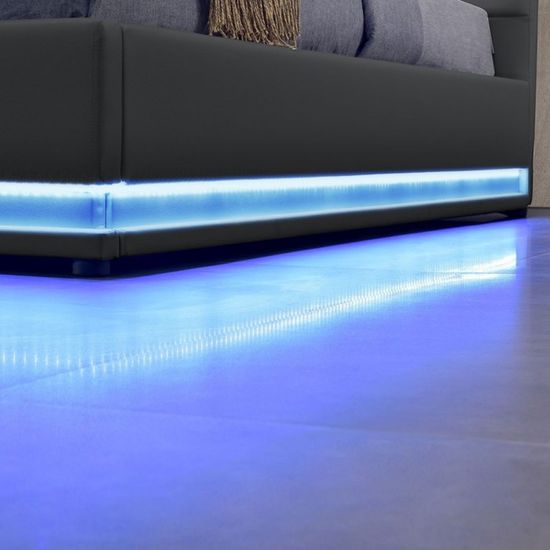 Lit Led Avec Coffre De Rangement Ava 160x200 Gris Achat