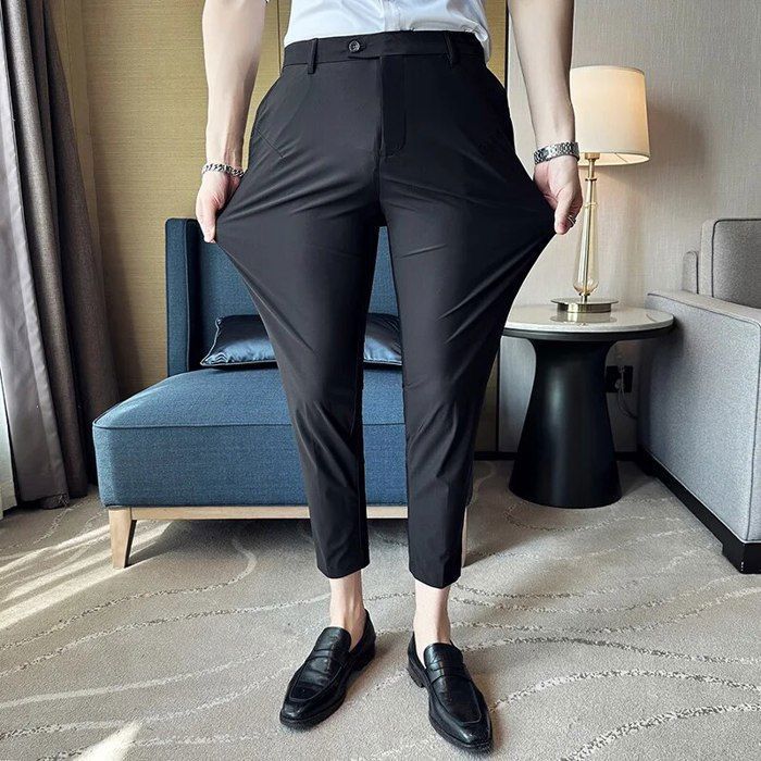 Pantalon Costume Homme En Tweed Gris - Taille Standard Plissé - Décontracté/Affaires - Neuf Avec étiquettes
