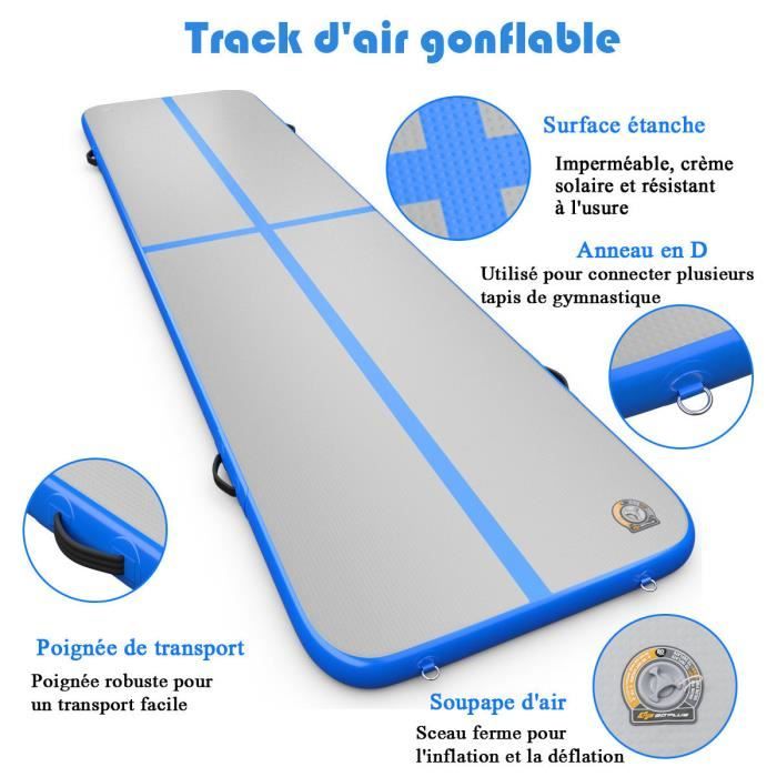 Tapis de Gymnastique Gonflable 3x1M Air Track avec Pompe Electrique Kit de  Réparation en PVC Gris foncé - Costway