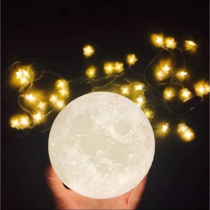 Loev - Lampe lune réaliste 20 cm - Lampe de table - Liseuse - Veilleuse -  Sans fil et