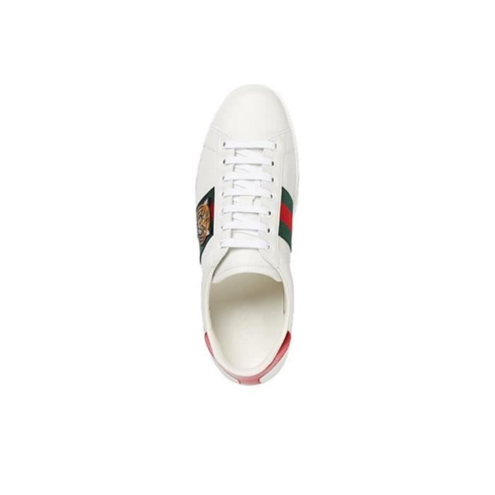 Basket Guccis Tigre Femme Homme Chaussure Sneakers Blanche Cuir Lacets Plat Blanc Cdiscount Chaussures